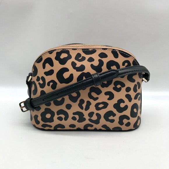 Kate Spade Tan & Black Leather Kali Leopard Print Dome Crossbody - Picture 2 of 10